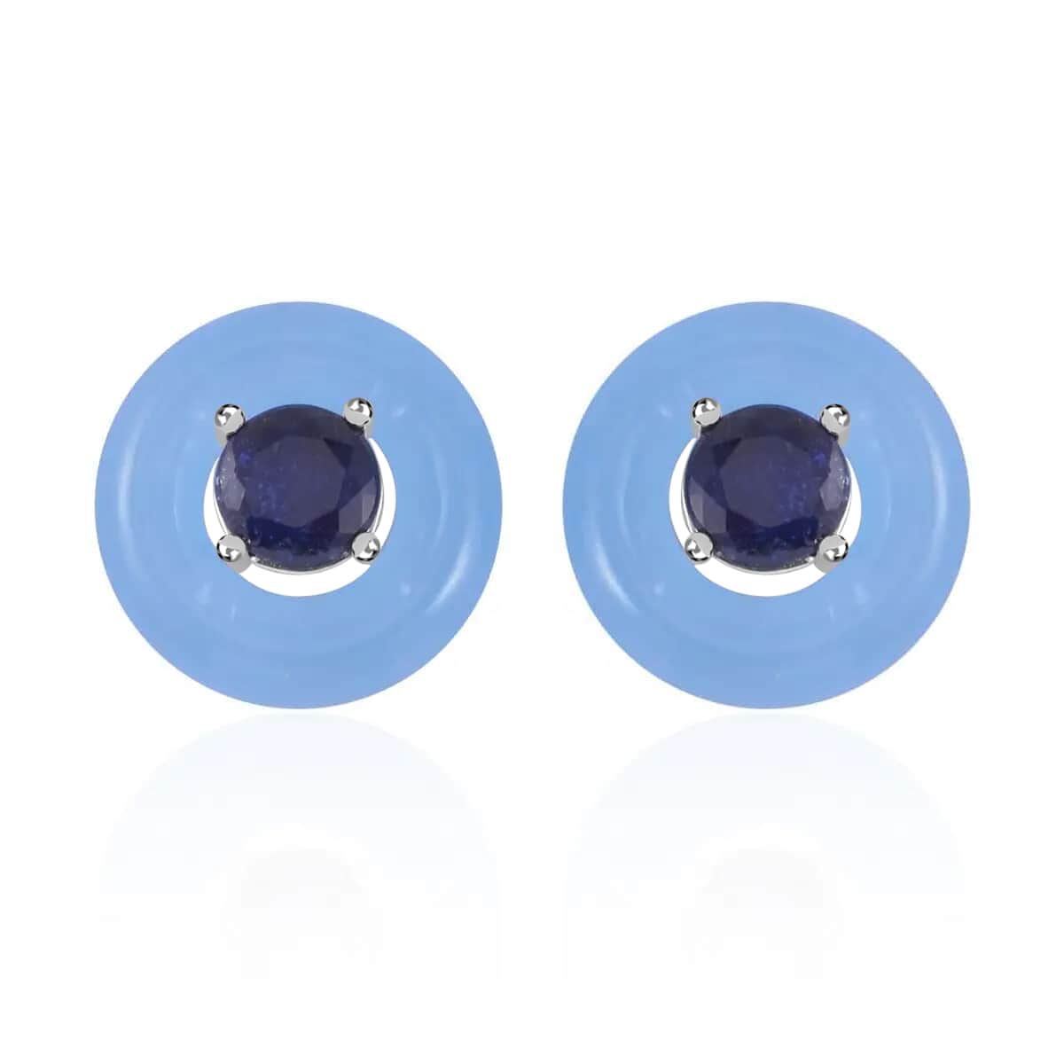 Blue Jade (D) and Masoala Sapphire Jacket Stud Earrings in Rhodium Over Sterling Silver 18.40 ctw image number 0