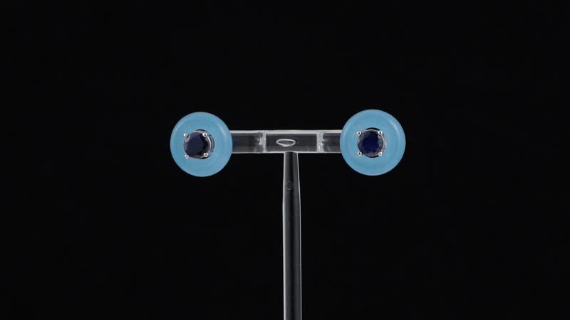 Blue Jade (D) and Masoala Sapphire Jacket Stud Earrings in Rhodium Over Sterling Silver 18.40 ctw