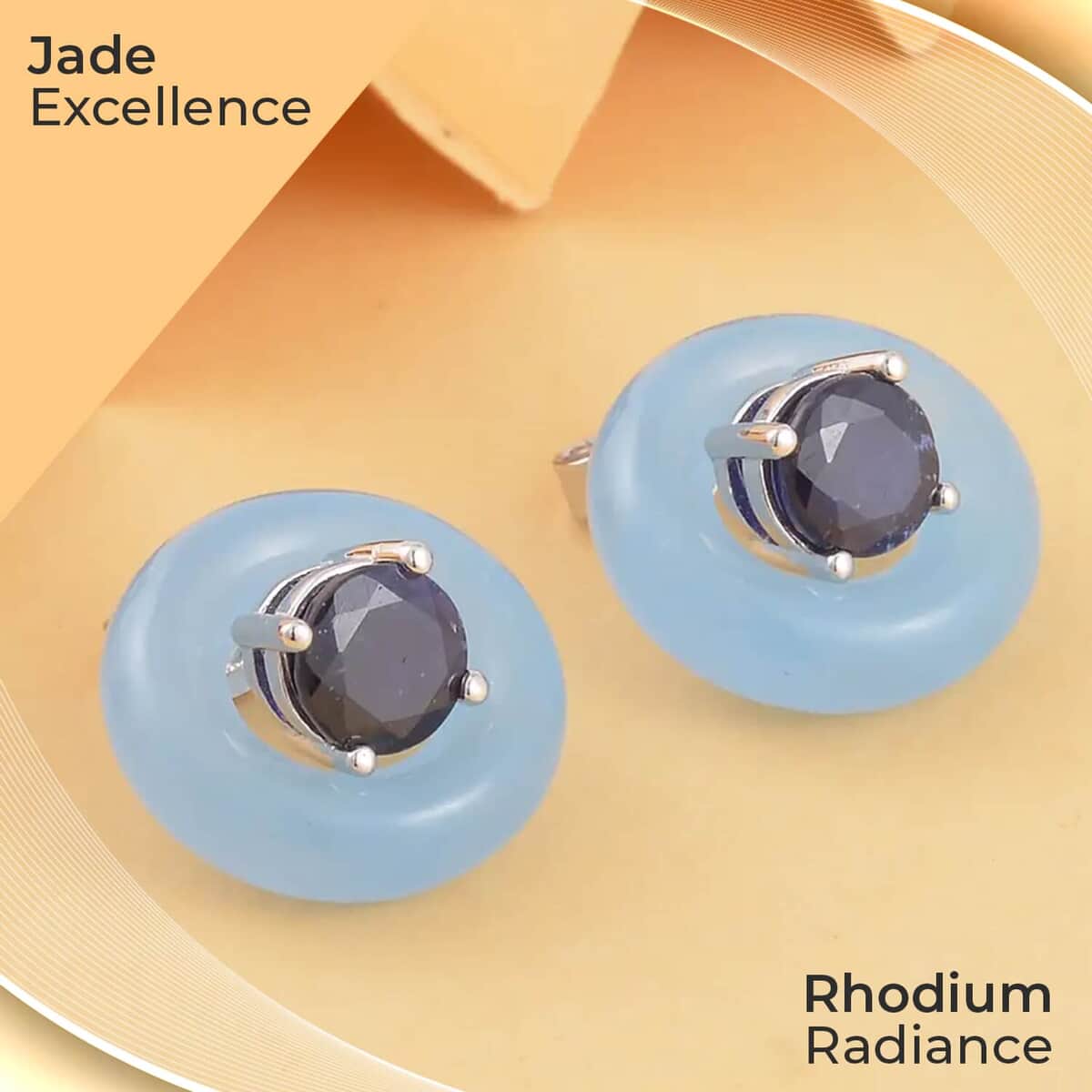 Blue Jade (D) and Masoala Sapphire Jacket Stud Earrings in Rhodium Over Sterling Silver 18.40 ctw image number 1