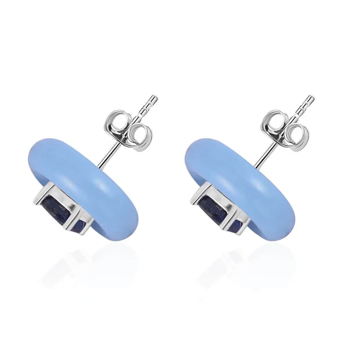 Blue Jade (D) and Masoala Sapphire Jacket Stud Earrings in Rhodium Over Sterling Silver 18.40 ctw image number 3