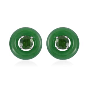 Green Jade (D) Jacket Earrings, Chrome Diopside Jacket Stud Earrings, Rhodium Over Sterling Silver Earrings, Jade Jewelry, Diopside Earrings 18.35 ctw