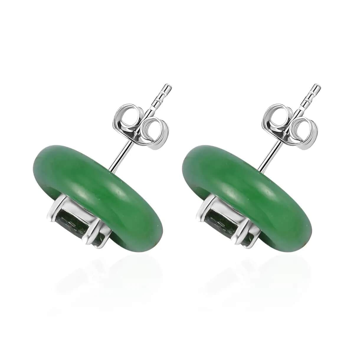 Green Jade (D) Jacket Earrings, Chrome Diopside Jacket Stud Earrings, Rhodium Over Sterling Silver Earrings, Jade Jewelry, Diopside Earrings 18.35 ctw image number 3