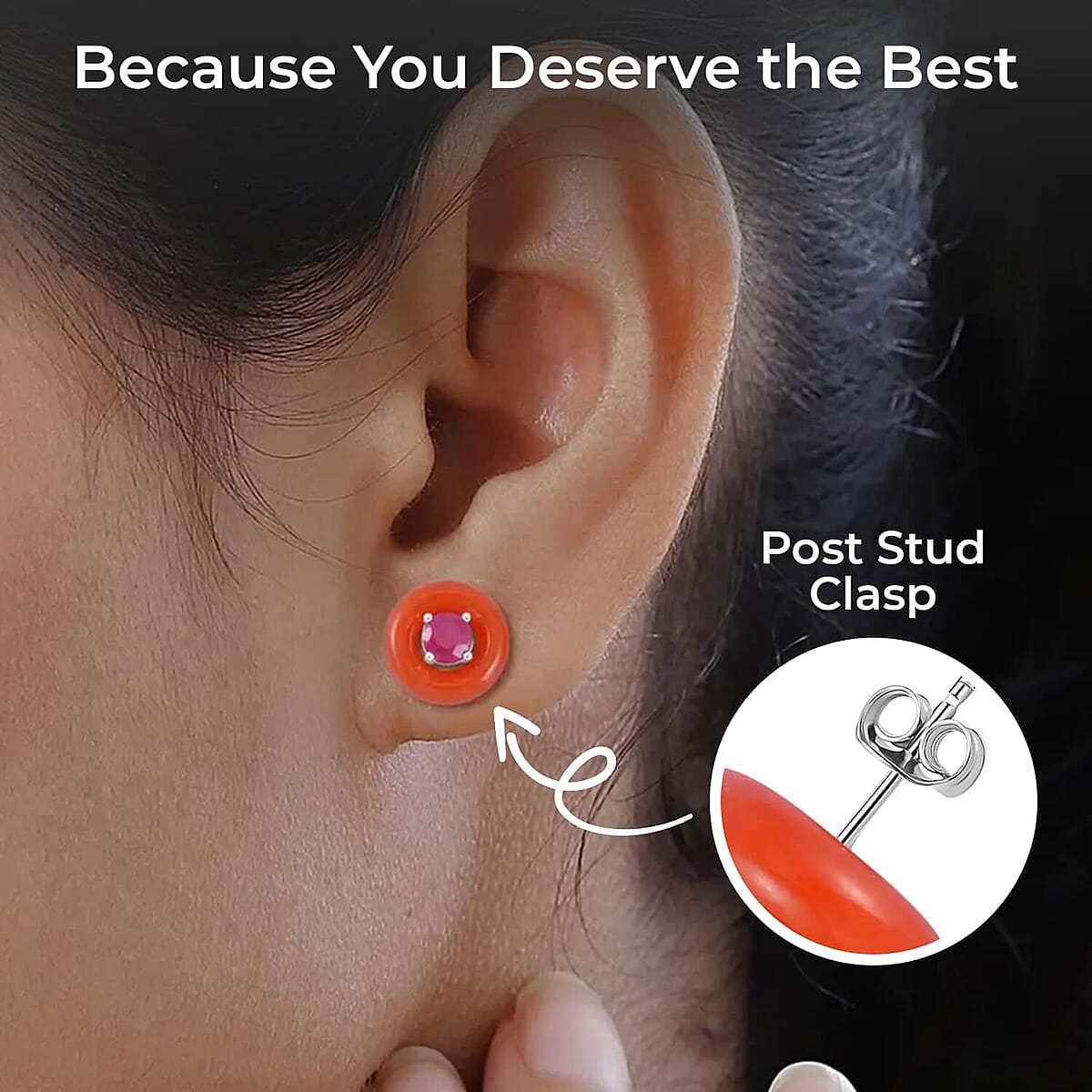 Red Jade (D) 19.30 ctw Jacket Earrings, Niassa Ruby (FF) Jacket Stud Earrings, Rhodium Over Sterling Silver Earrings, Jade Jewelry, Ruby Earrings image number 2