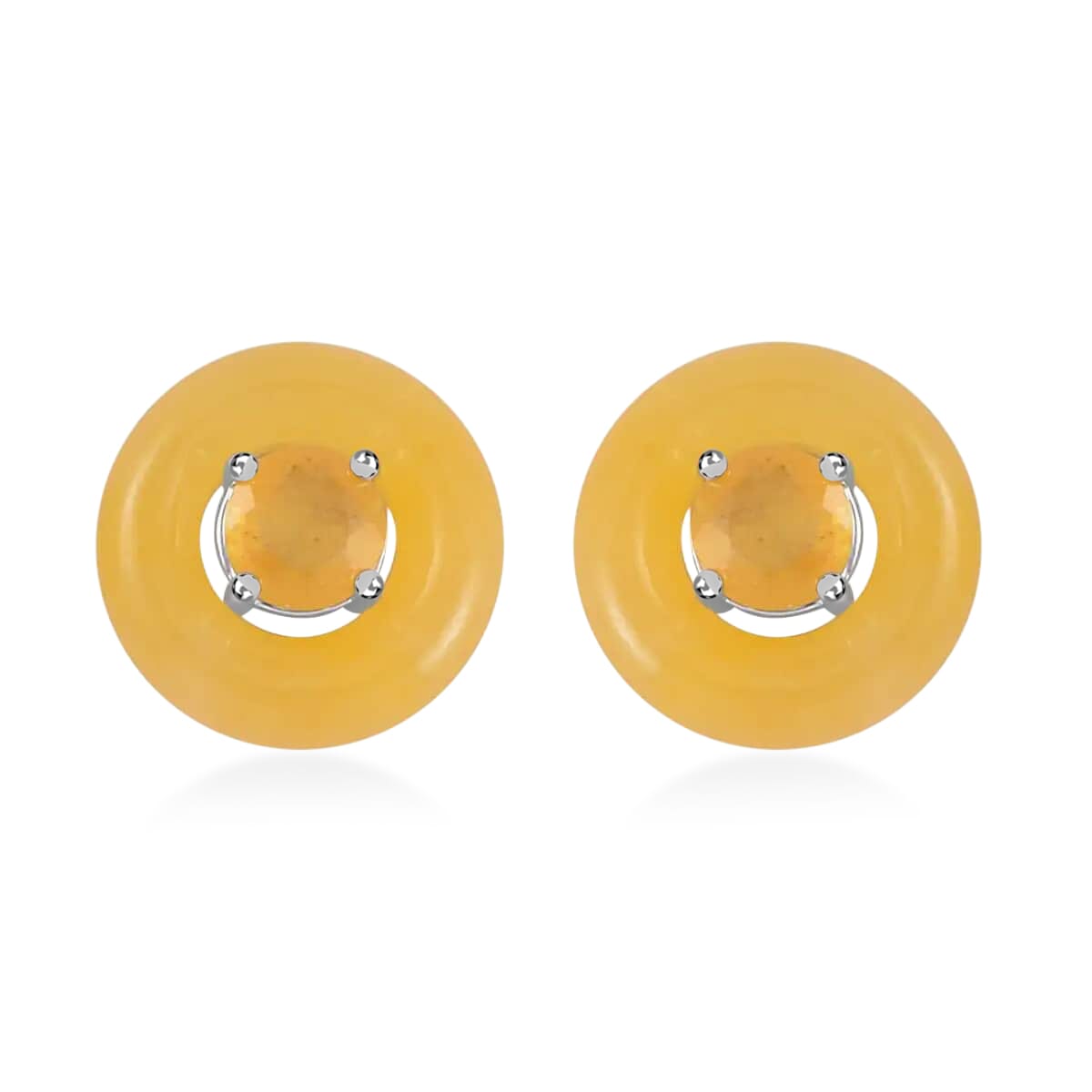 Yellow Jade (D) 18.90 ctw Jacket Earrings, Yellow Sapphire (FF) Jacket Stud Earrings, Rhodium Over Sterling Silver Earrings, Jade Jewelry, Sapphire Earrings image number 0