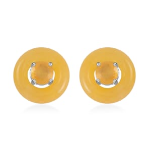 Yellow Jade (D) 18.90 ctw Jacket Earrings, Yellow Sapphire (FF) Jacket Stud Earrings, Rhodium Over Sterling Silver Earrings, Jade Jewelry, Sapphire Earrings