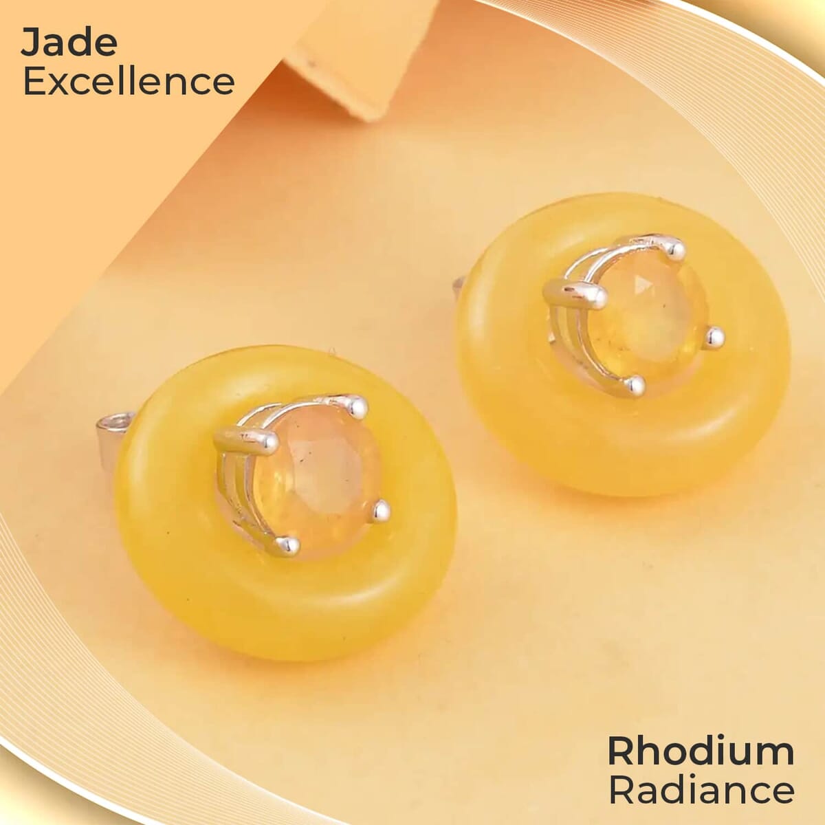 Yellow Jade (D) 18.90 ctw Jacket Earrings, Yellow Sapphire (FF) Jacket Stud Earrings, Rhodium Over Sterling Silver Earrings, Jade Jewelry, Sapphire Earrings image number 1