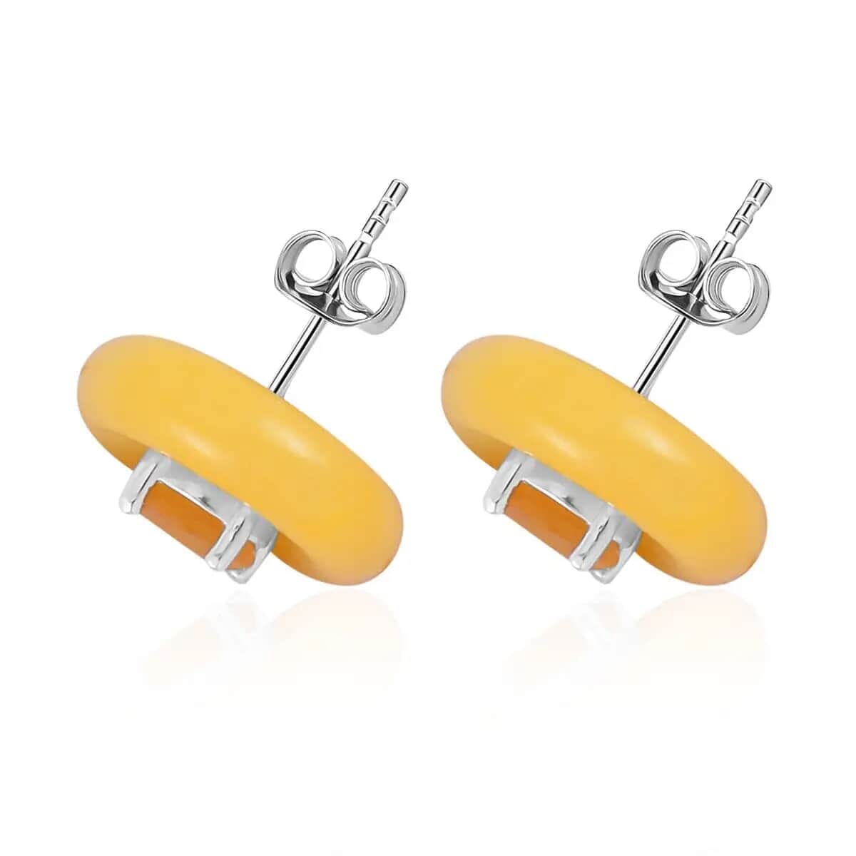 Yellow Jade (D) 18.90 ctw Jacket Earrings, Yellow Sapphire (FF) Jacket Stud Earrings, Rhodium Over Sterling Silver Earrings, Jade Jewelry, Sapphire Earrings image number 3