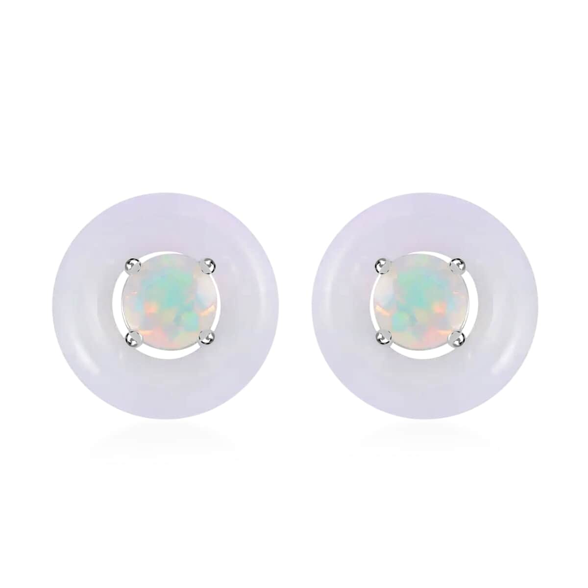 White Jade 17.50 ctw Jacket Earrings, Ethiopian Welo Opal Jacket Stud Earrings, Rhodium Over Sterling Silver Earrings, Jade Jewelry, Opal Earrings image number 0