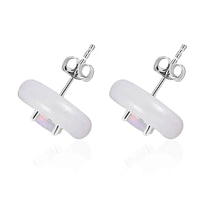 White Jade 17.50 ctw Jacket Earrings, Ethiopian Welo Opal Jacket Stud Earrings, Rhodium Over Sterling Silver Earrings, Jade Jewelry, Opal Earrings