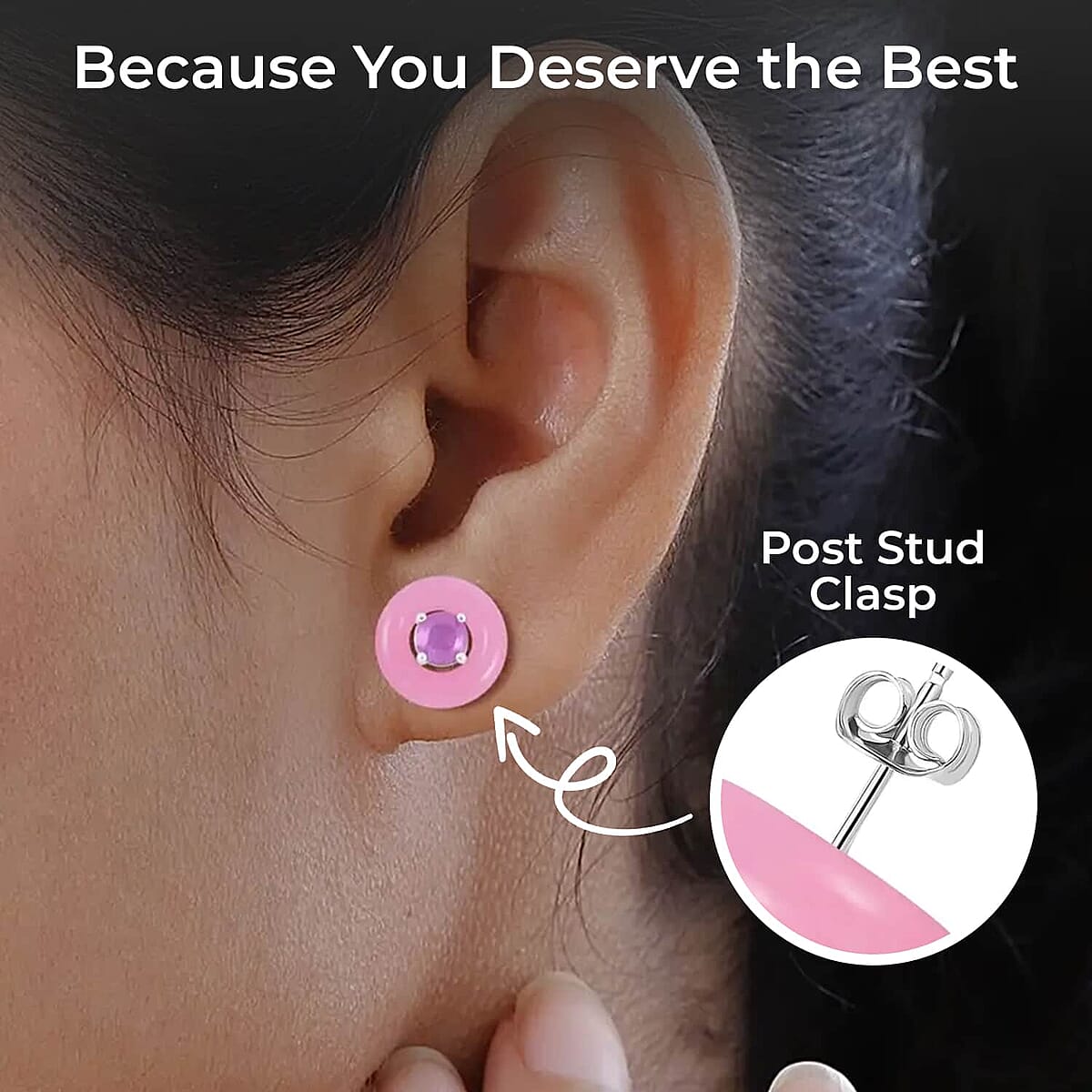 Pink Jade (D) 19.20 ctw Jacket Earrings, Ilakaka Hot Pink Sapphire (FF) Jacket Stud Earrings, Rhodium Over Sterling Silver Earrings, Jade Jewelry, Sapphire Earrings image number 2