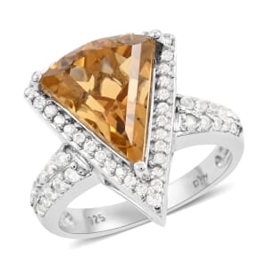 Premium Brazilian Citrine and White Zircon Ring in Platinum Over Sterling Silver (Size 8.0) 6.80 ctw