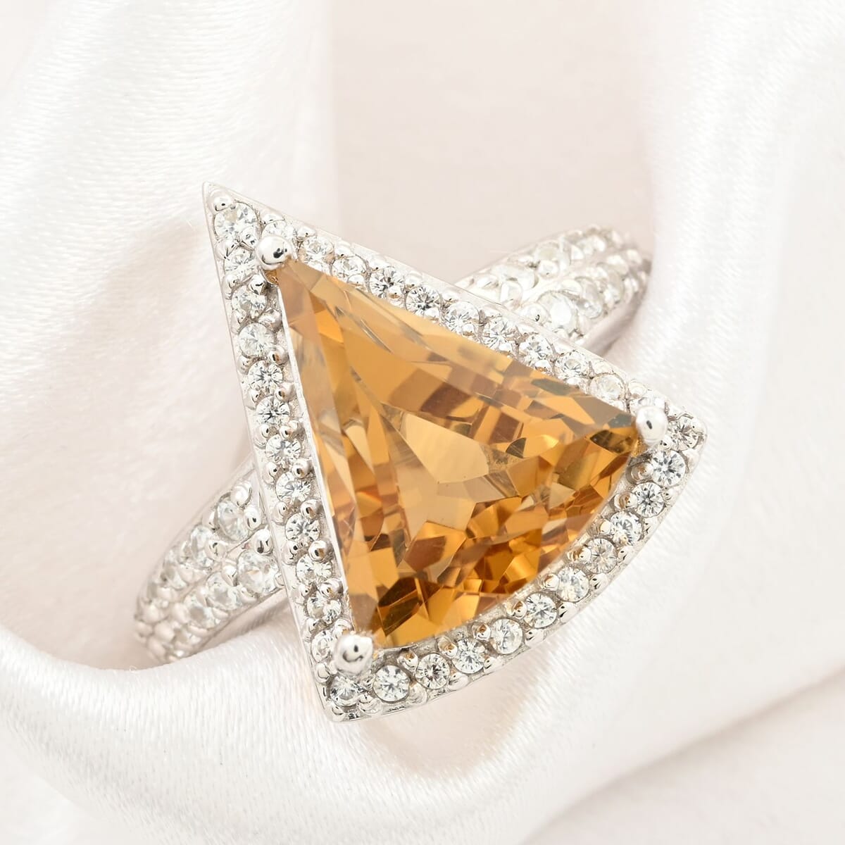 Premium Brazilian Citrine and White Zircon Ring in Platinum Over Sterling Silver (Size 8.0) 6.80 ctw image number 1