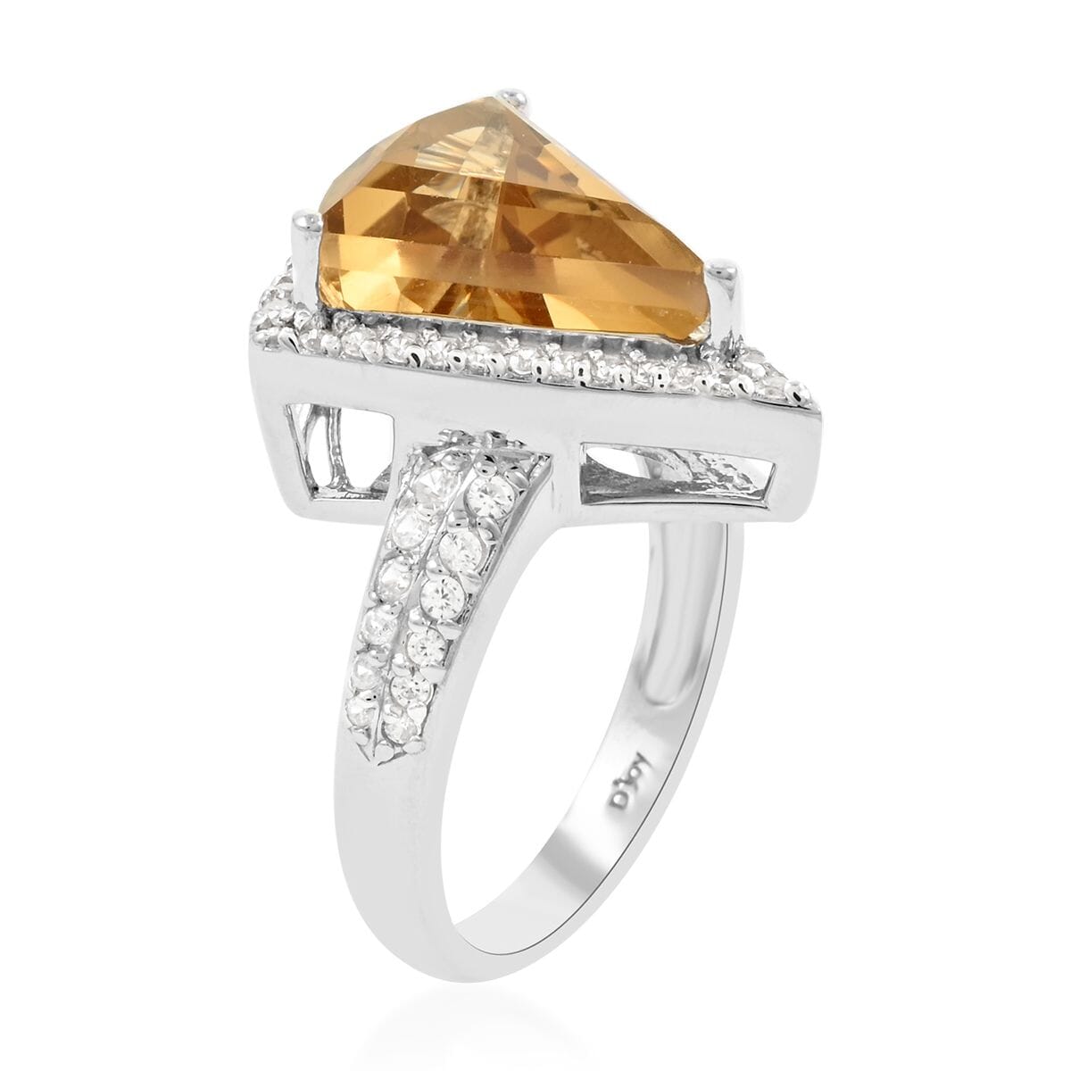 Premium Brazilian Citrine and White Zircon Ring in Platinum Over Sterling Silver (Size 8.0) 6.80 ctw image number 3