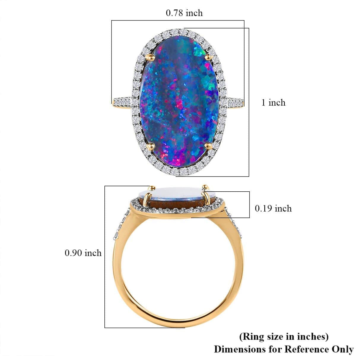 Luxoro 14K Yellow Gold AAA Boulder Opal Doublet and Diamond Halo Ring (Size 9.0) 6.75 ctw image number 5
