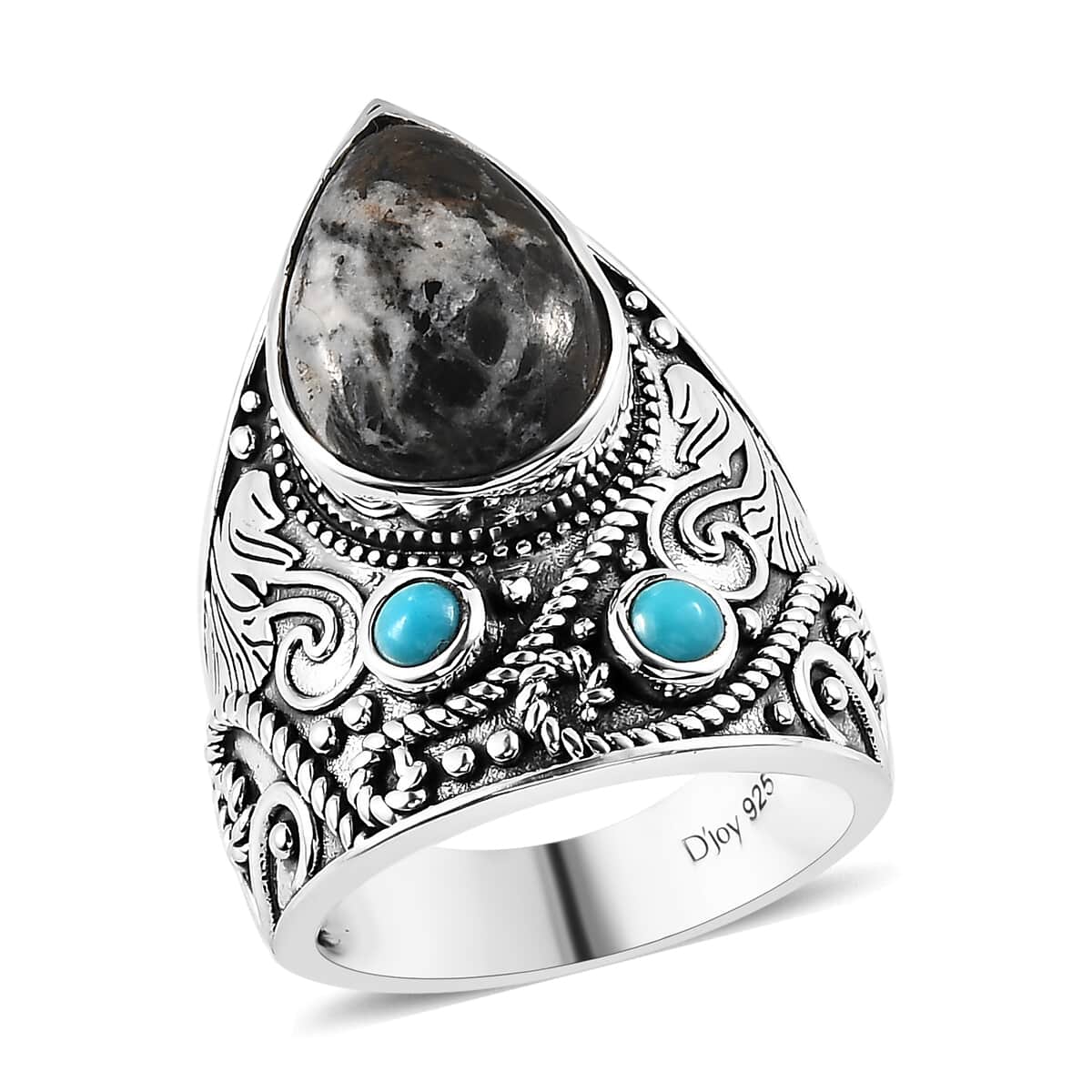 Artisan Crafted White Buffalo and Sleeping Beauty Turquoise Ring in Sterling Silver 5.25 ctw image number 0