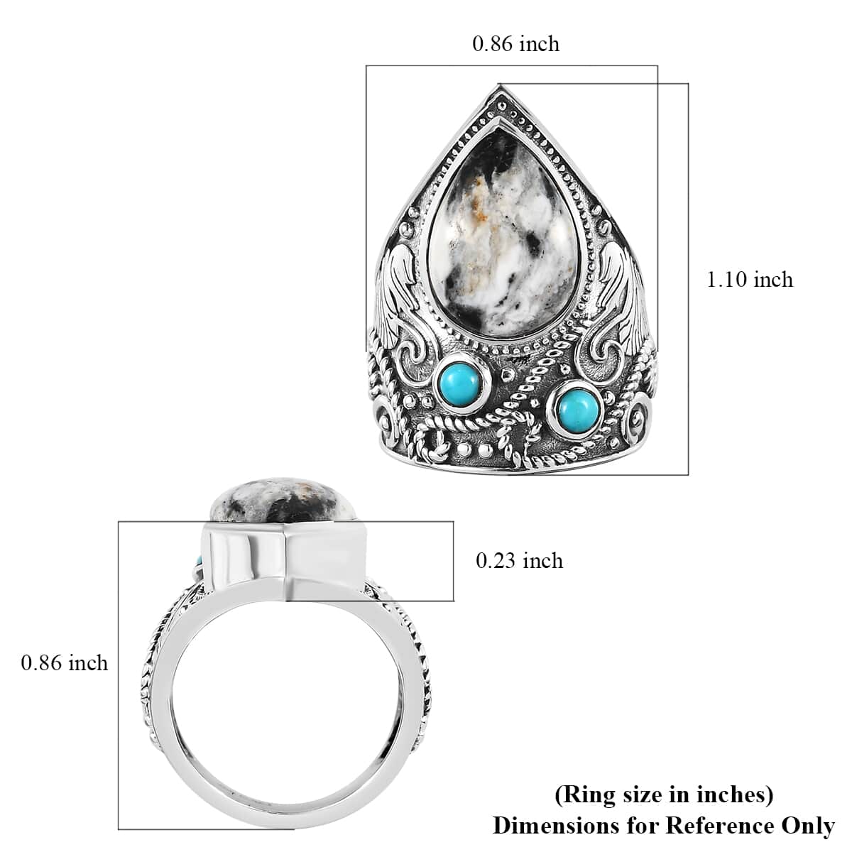 Artisan Crafted White Buffalo and Sleeping Beauty Turquoise Ring in Sterling Silver 5.25 ctw image number 5