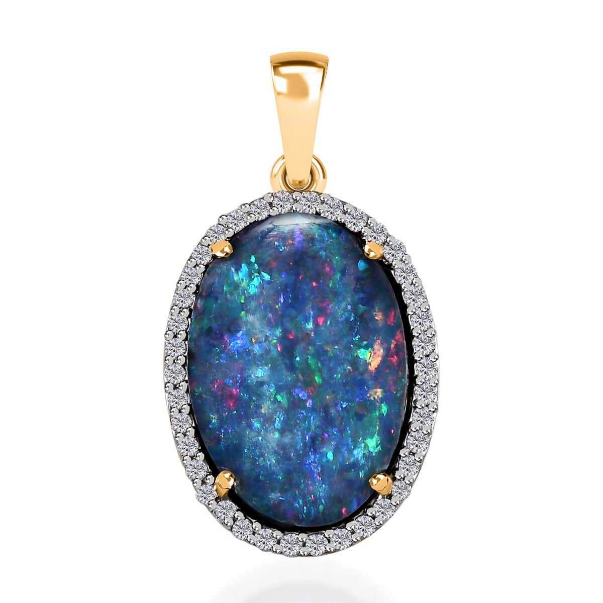 Luxoro 14K Yellow Gold AAA Boulder Opal Doublet and Diamond Halo Pendant 5.75 ctw image number 0