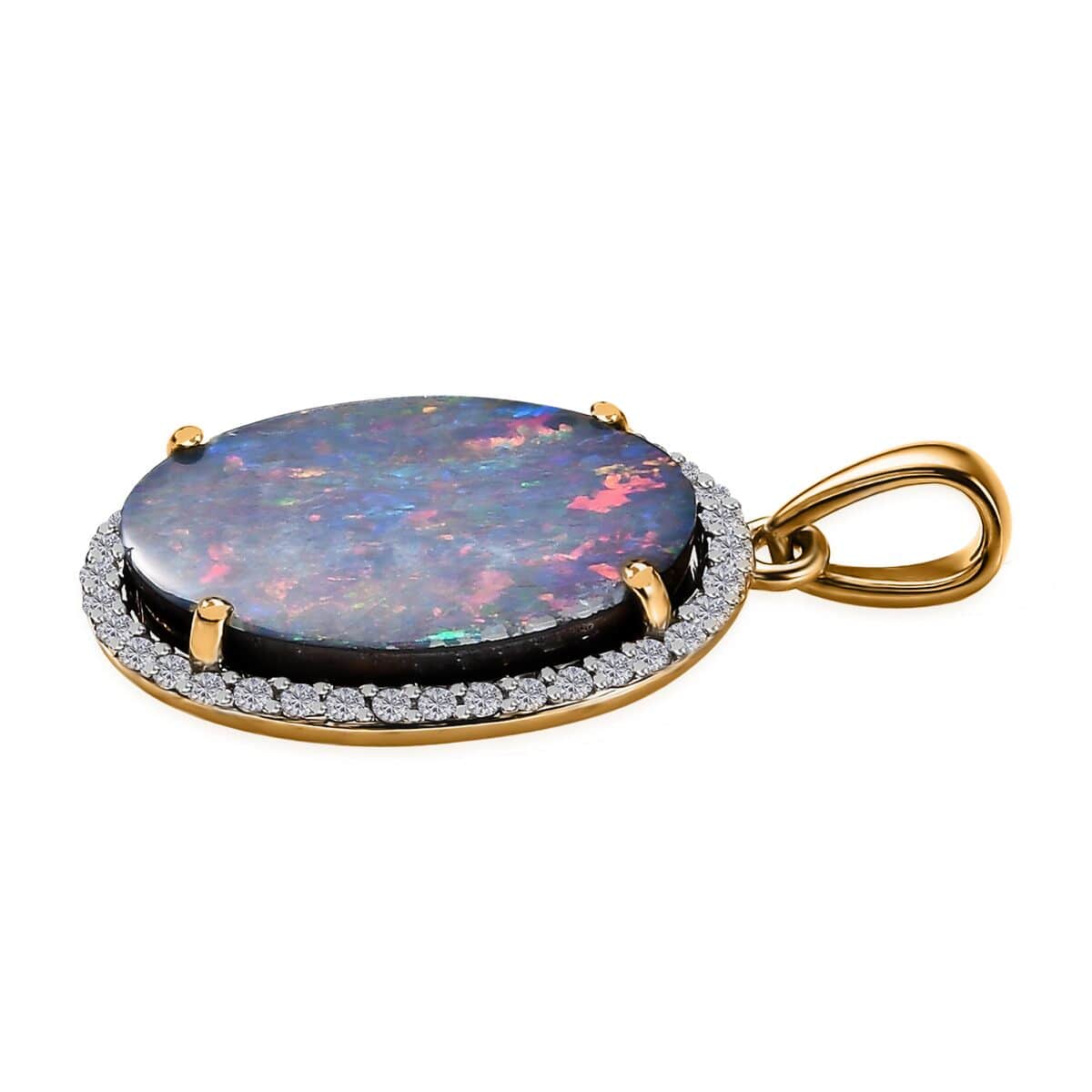 Luxoro 14K Yellow Gold AAA Boulder Opal Doublet and Diamond Halo Pendant 5.75 ctw image number 3