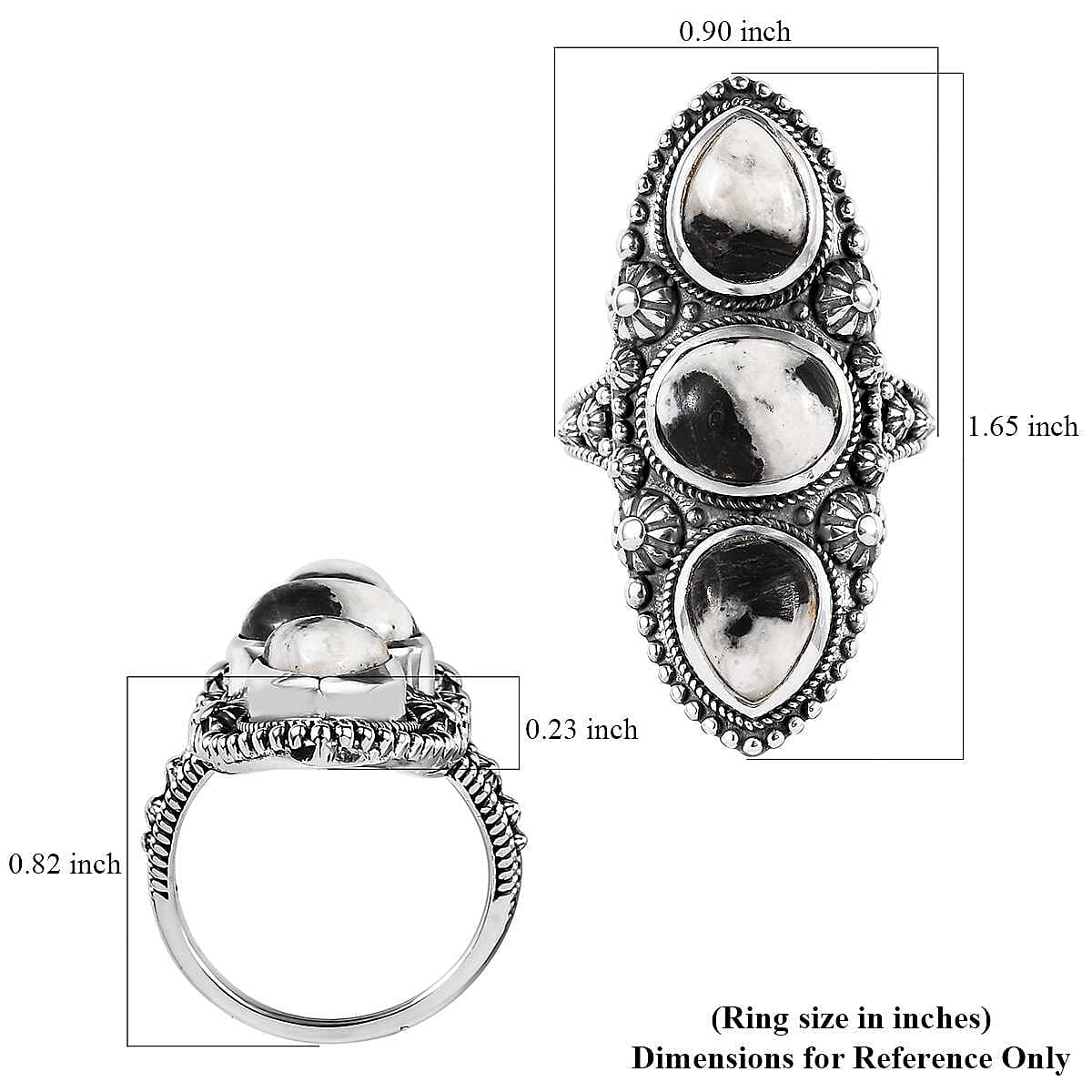Artisan Crafted White Buffalo 3 Stone Ring in Sterling Silver (Size 10.0) 6.00 ctw