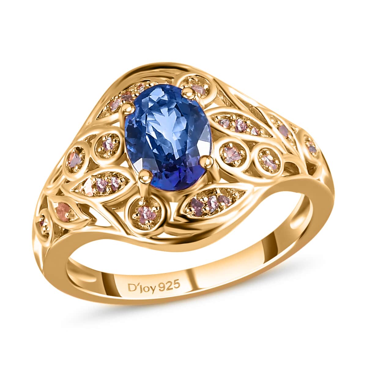 Tanzanite, Uncut Natural Pink Diamond Ring in Vermeil RG Over Sterling Silver|Floral Engagement Rings For Women 1.40 ctw image number 0
