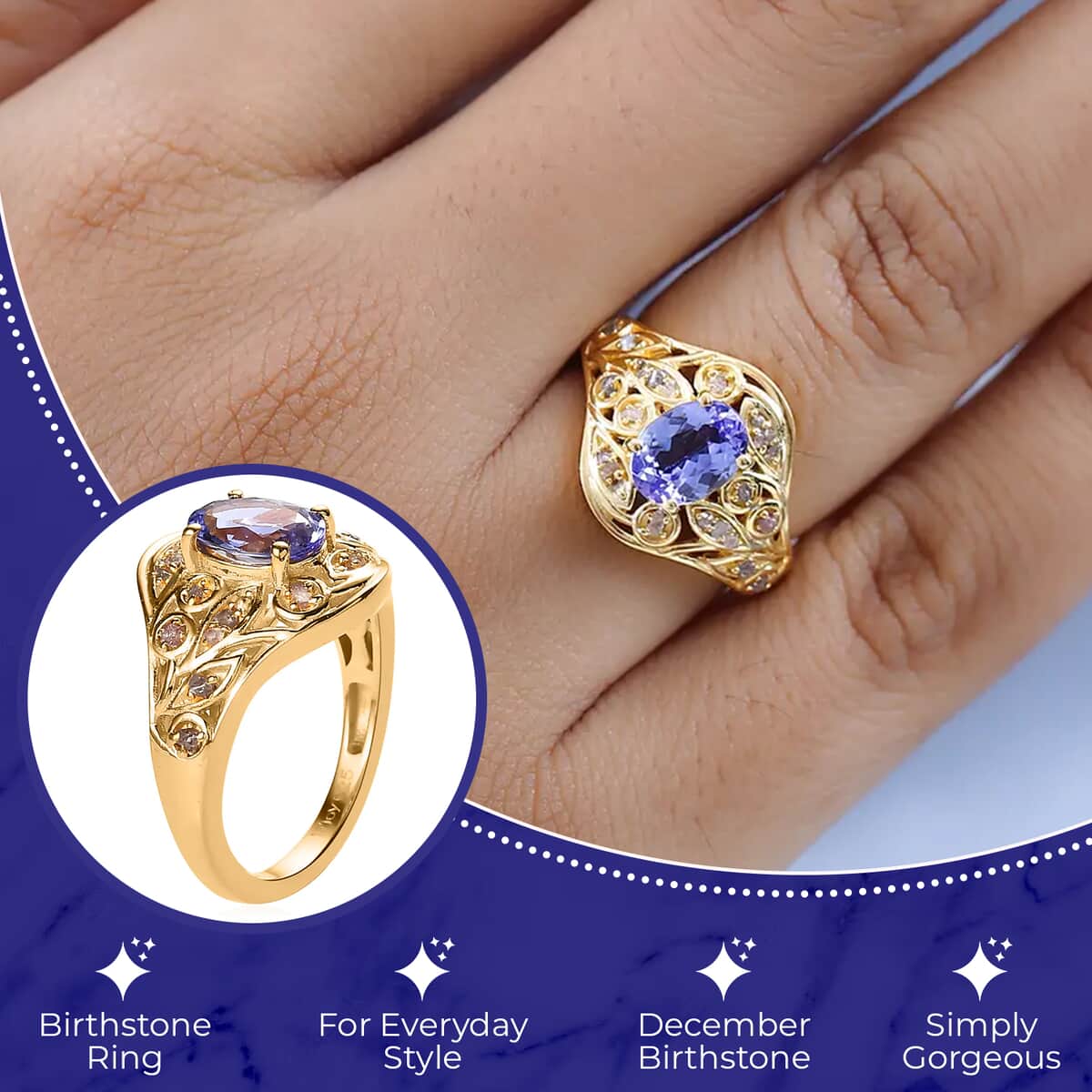 Tanzanite, Uncut Natural Pink Diamond Ring in Vermeil RG Over Sterling Silver|Floral Engagement Rings For Women 1.40 ctw image number 2