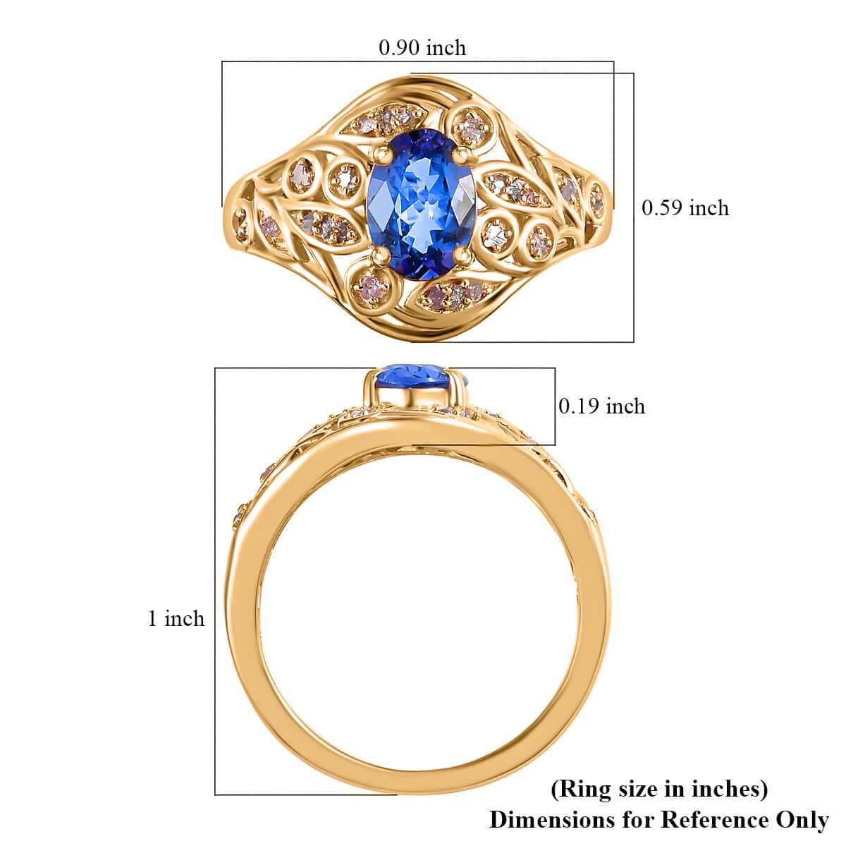 Tanzanite, Uncut Natural Pink Diamond Ring in Vermeil RG Over Sterling Silver|Floral Engagement Rings For Women 1.40 ctw image number 5