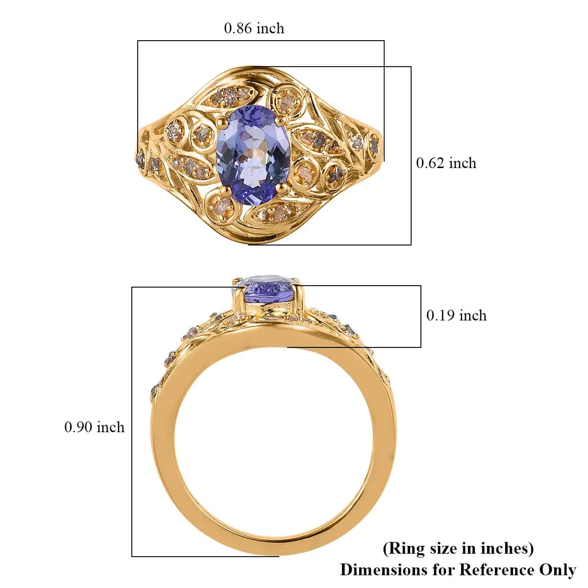 Tanzanite, Uncut Natural Pink Diamond Ring in Vermeil RG Over Sterling Silver|Floral Engagement Rings For Women 1.40 ctw image number 6