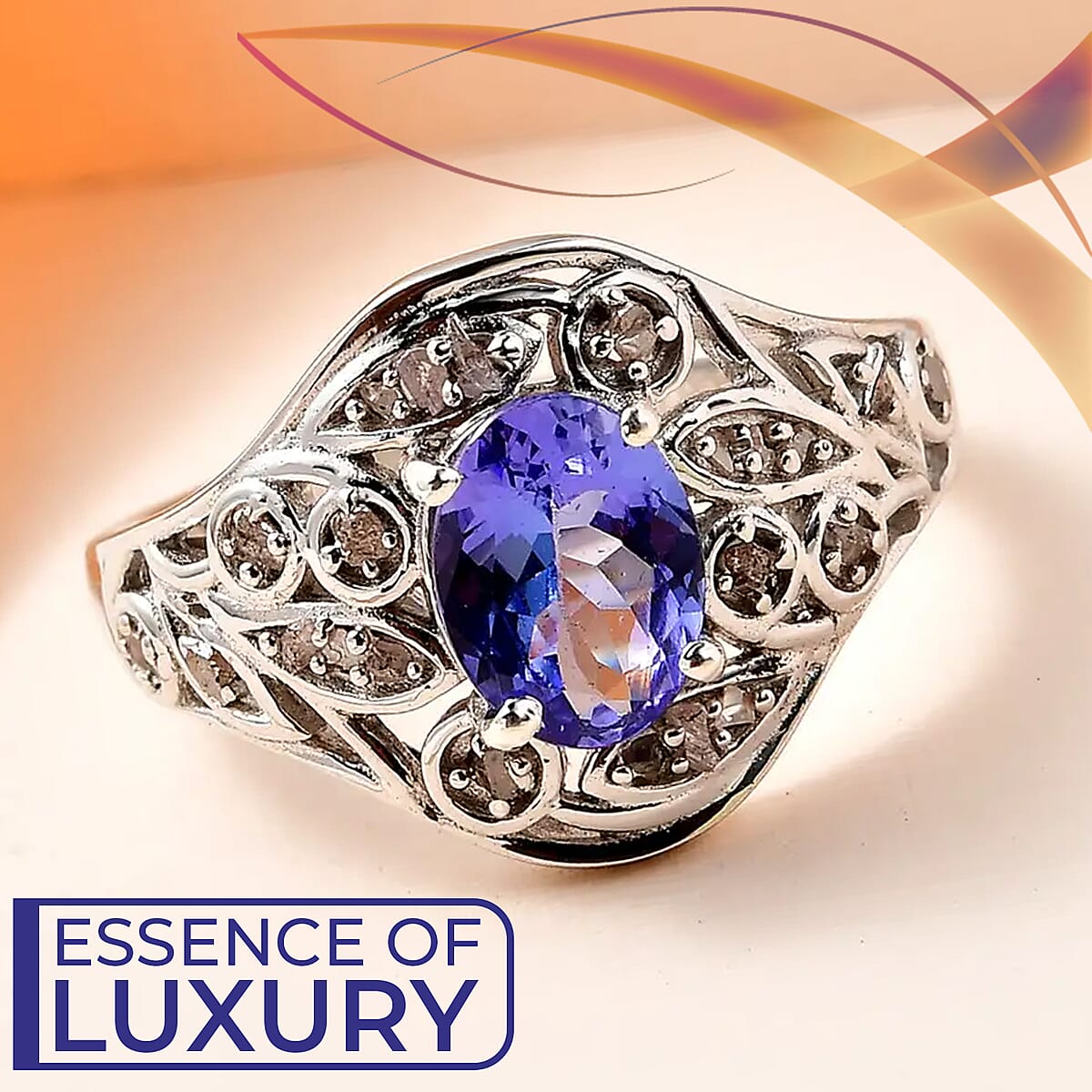 Tanzanite and Uncut Natural Pink 1.35 ctw Diamond Ring in Platinum Over Sterling Silver (Size 6.0) image number 1