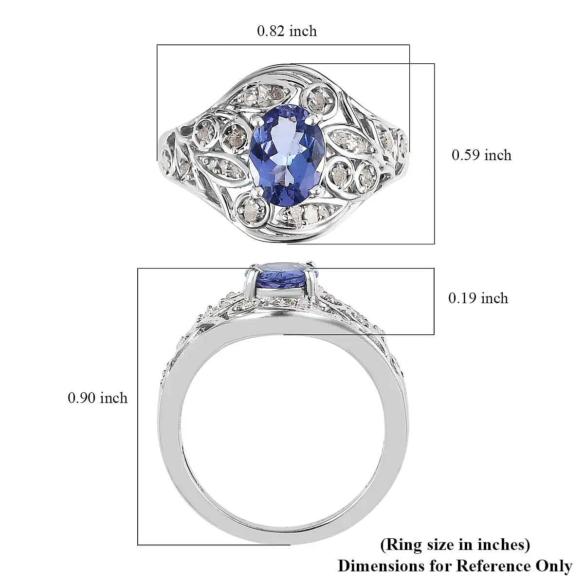 Tanzanite and Uncut Natural Pink 1.35 ctw Diamond Ring in Platinum Over Sterling Silver (Size 6.0) image number 6