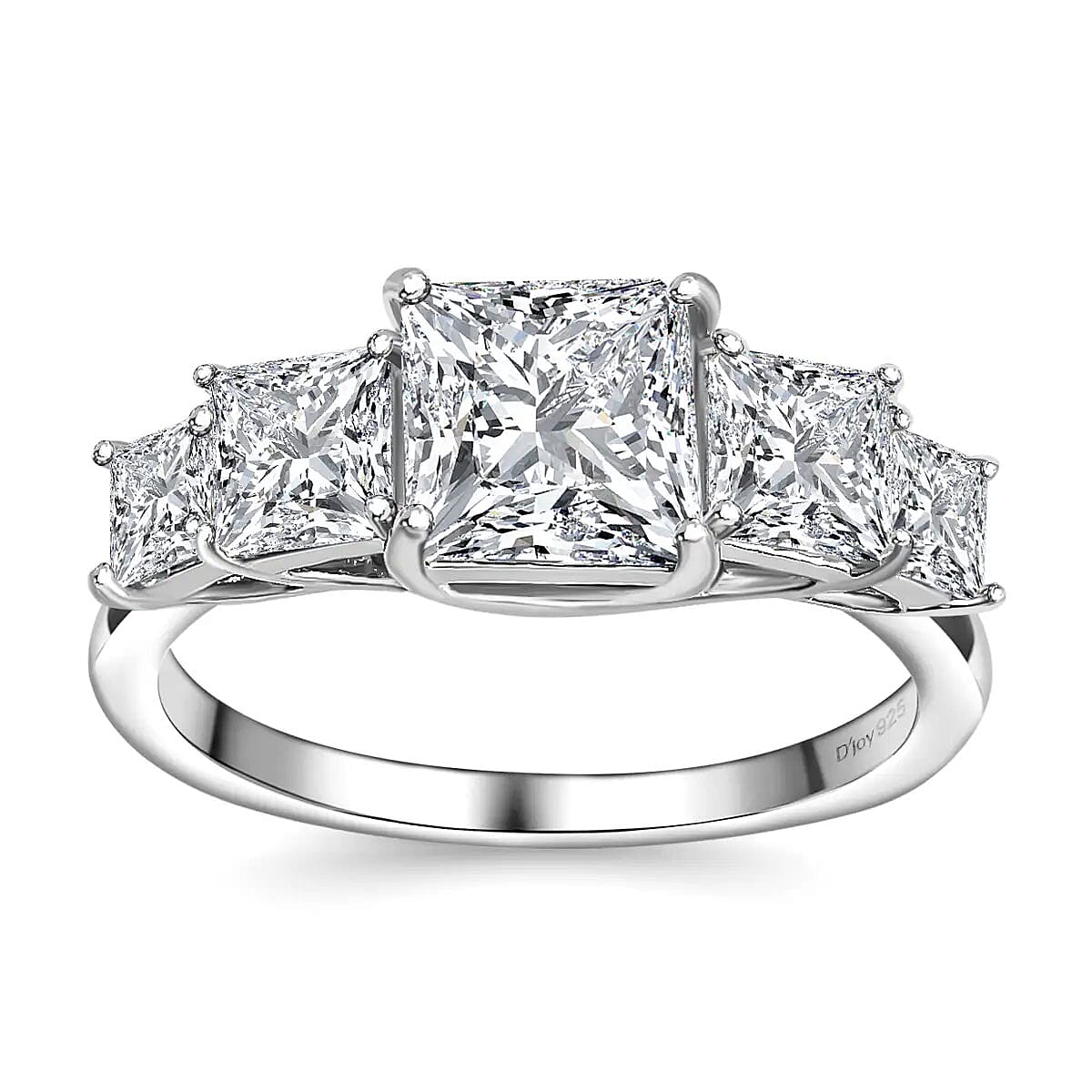 Moissanite 5 Stone Ring in Platinum Over Sterling Silver (Size 6.0) 2.20 ctw