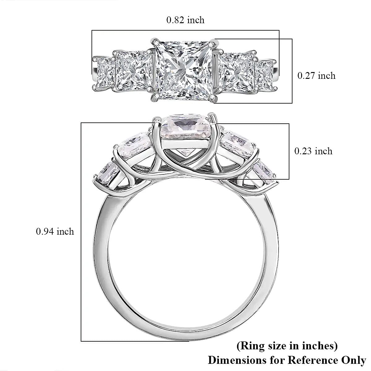 Moissanite 5 Stone Ring in Platinum Over Sterling Silver (Size 6.0) 2.20 ctw