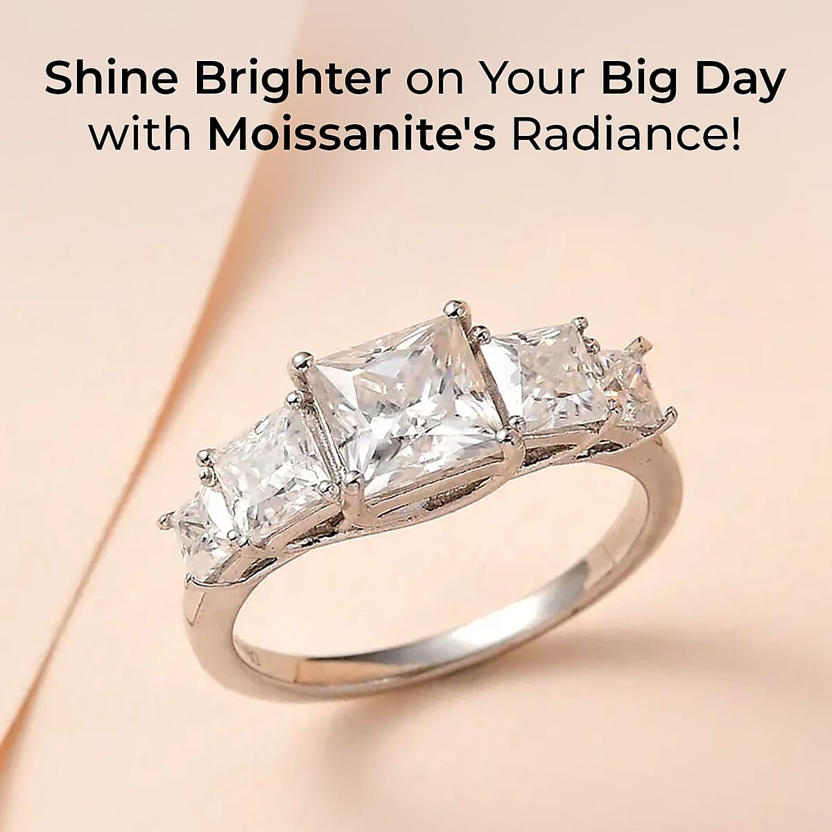 Moissanite 5 Stone Ring in Platinum Over Sterling Silver (Size 7.0) 2.20 ctw image number 1