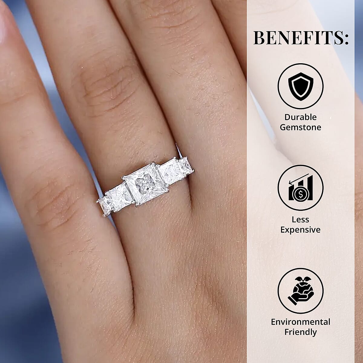 Moissanite 5 Stone Ring in Platinum Over Sterling Silver (Size 7.0) 2.20 ctw image number 3