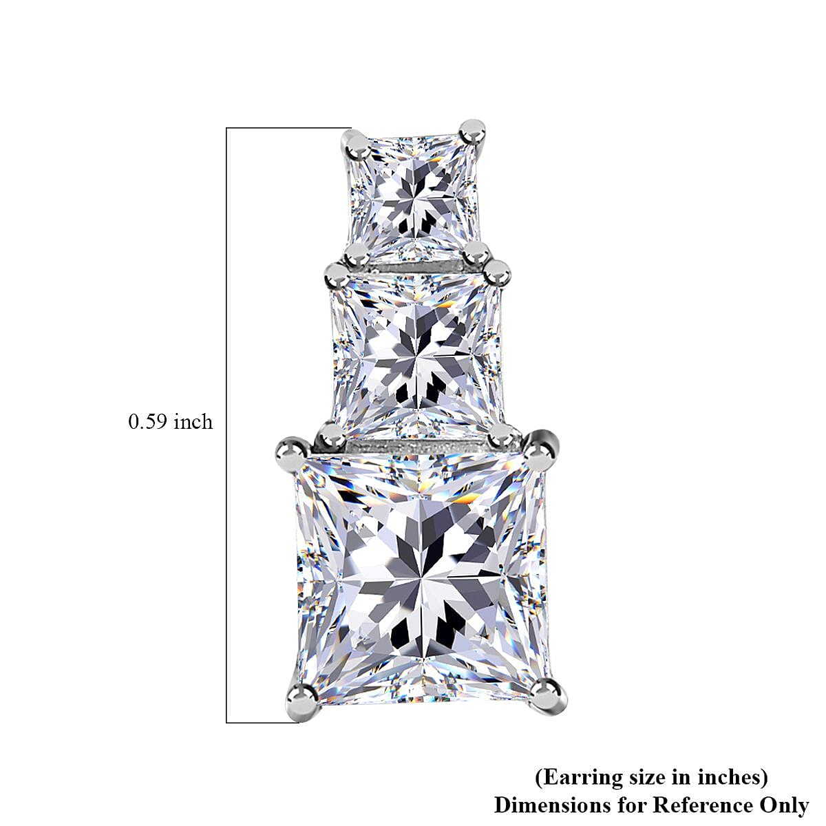 Princess Cut Moissanite (Sqr 6mm) Solitaire Stud Earrings in Platinum Over Sterling Silver 3.30 ctw image number 4