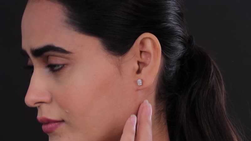 Moissanite (Cush 6x4mm) Solitaire Stud Earrings in Platinum Over Sterling Silver 1.10 ctw