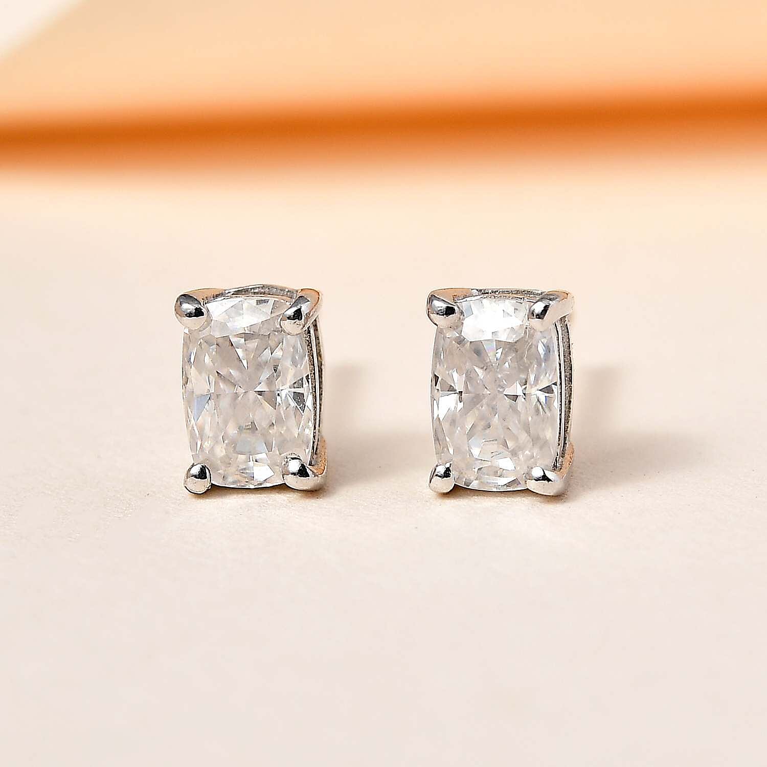 Moissanite Solitaire Stud Earrings in Platinum Over Sterling Silver 1.10 ctw
