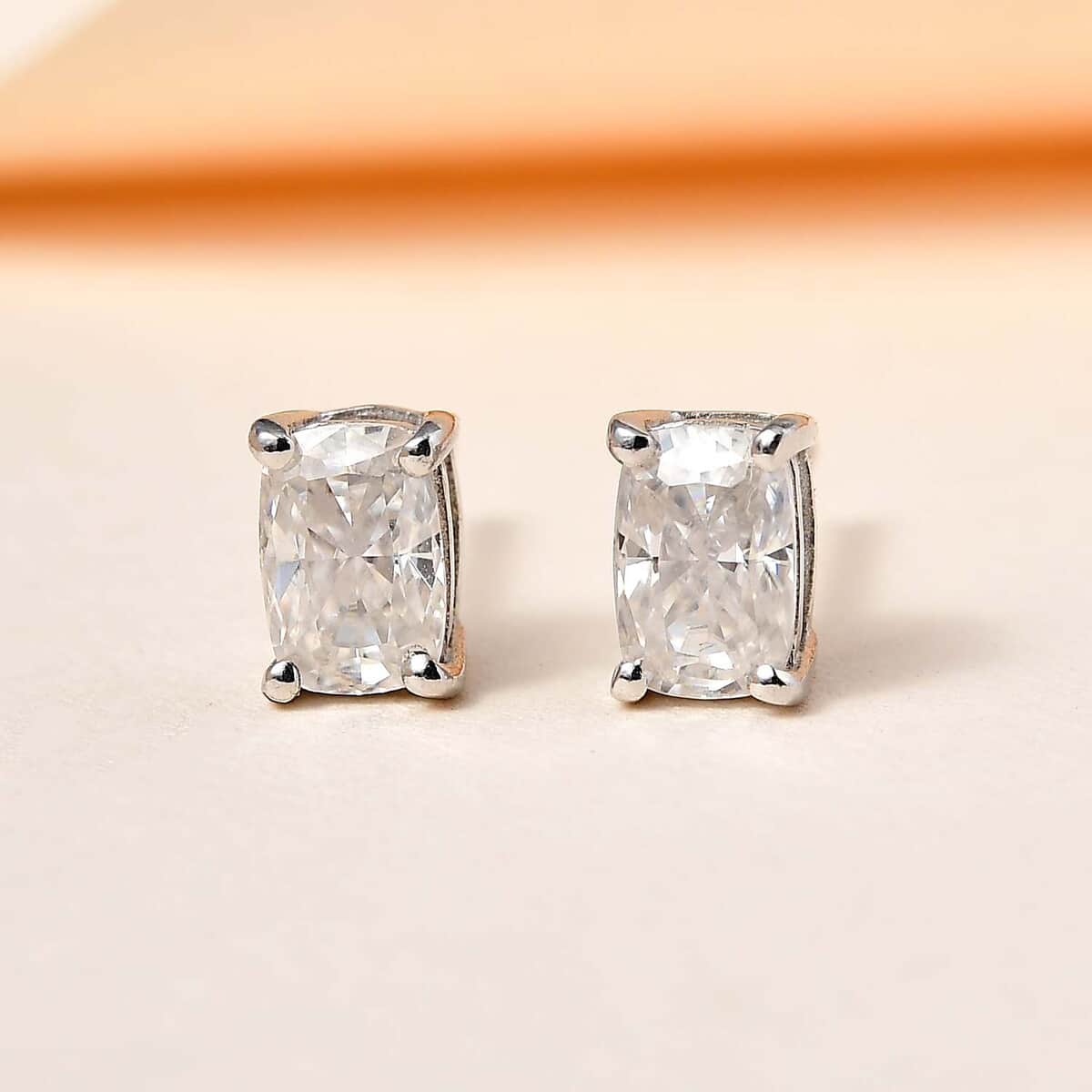 Moissanite Solitaire Stud Earrings in Platinum Over Sterling Silver 1.10 ctw image number 1