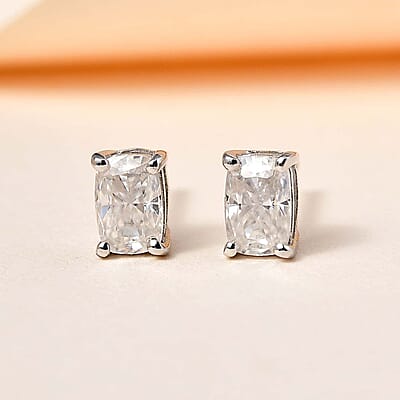 Moissanite Solitaire Stud Earrings in Platinum Over Sterling Silver 1.10 ctw