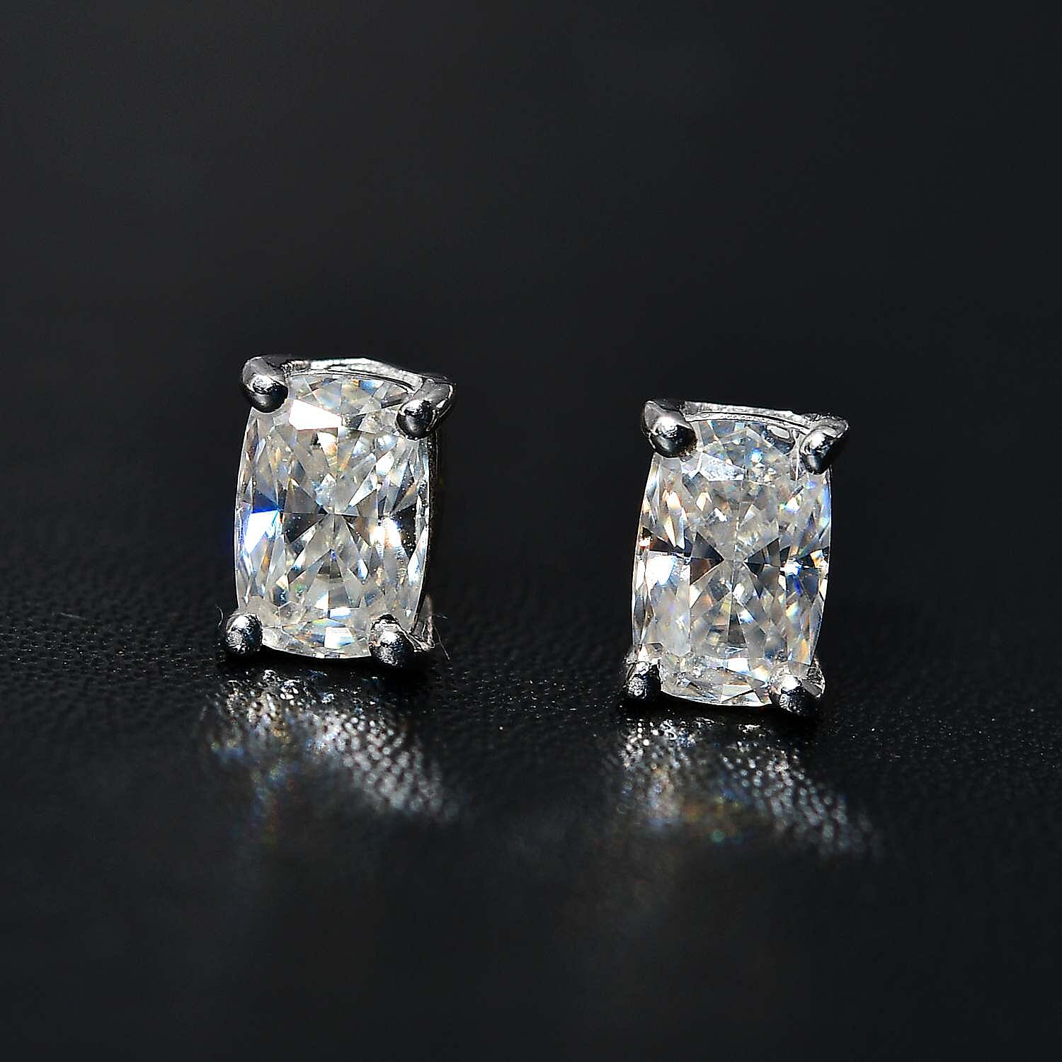 Moissanite Solitaire Stud Earrings in Platinum Over Sterling Silver 1.10 ctw