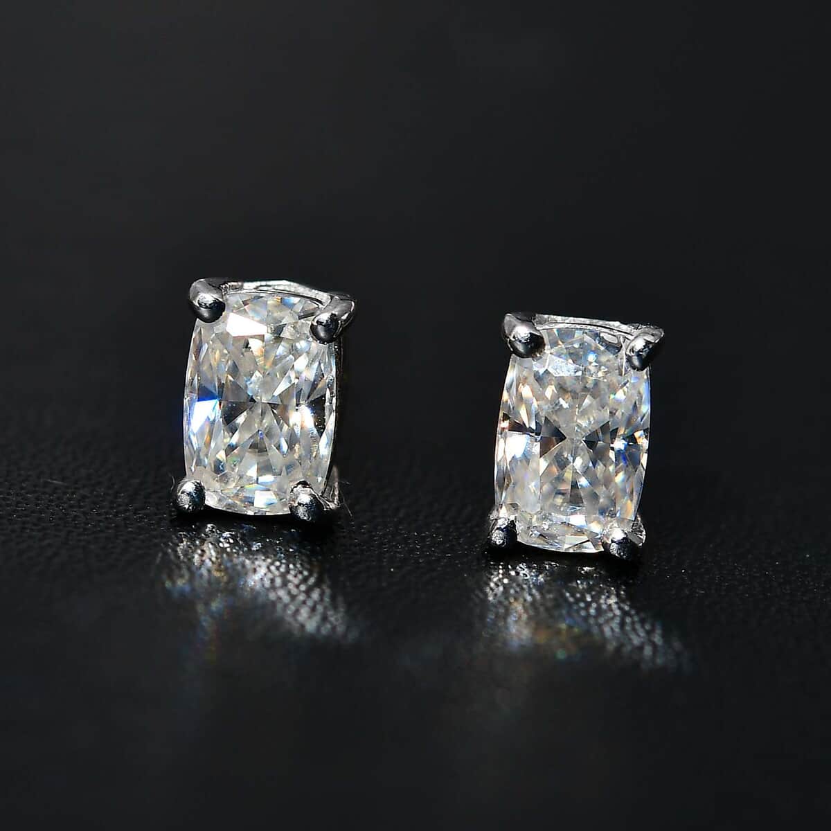 Moissanite Solitaire Stud Earrings in Platinum Over Sterling Silver 1.10 ctw image number 2
