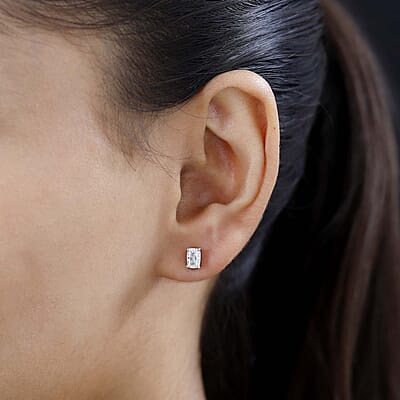 Moissanite Solitaire Stud Earrings in Platinum Over Sterling Silver 1.10 ctw