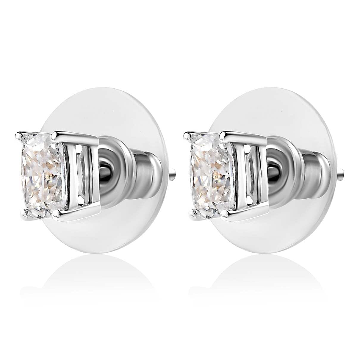 Moissanite Solitaire Stud Earrings in Platinum Over Sterling Silver 1.10 ctw