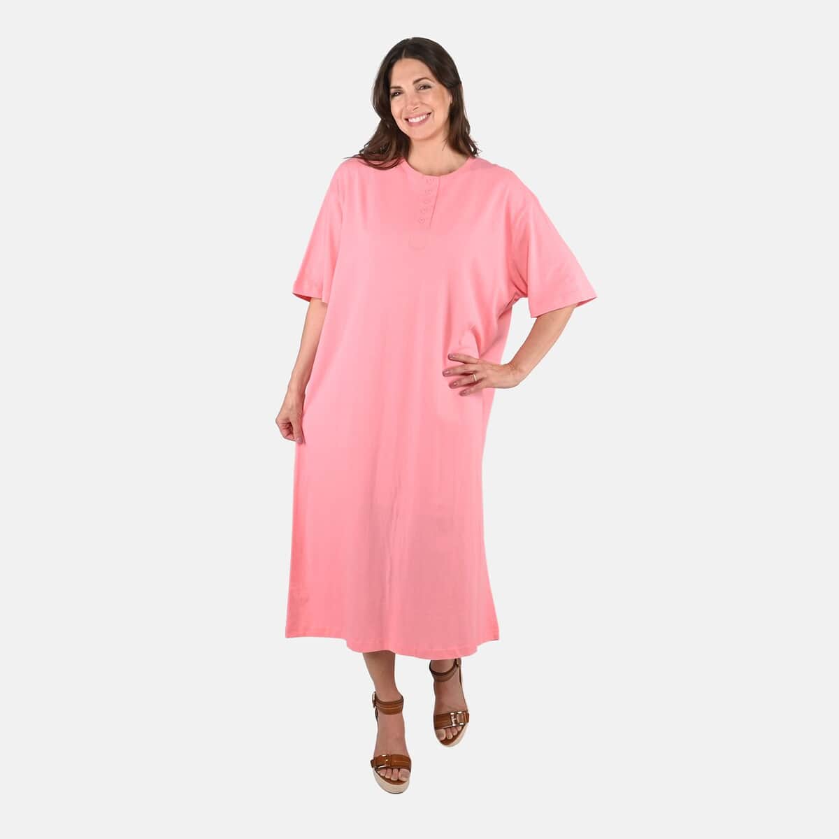 TLV Metropolitan Henley Pink Peach House Dress - One Size Fits up to XXL image number 0