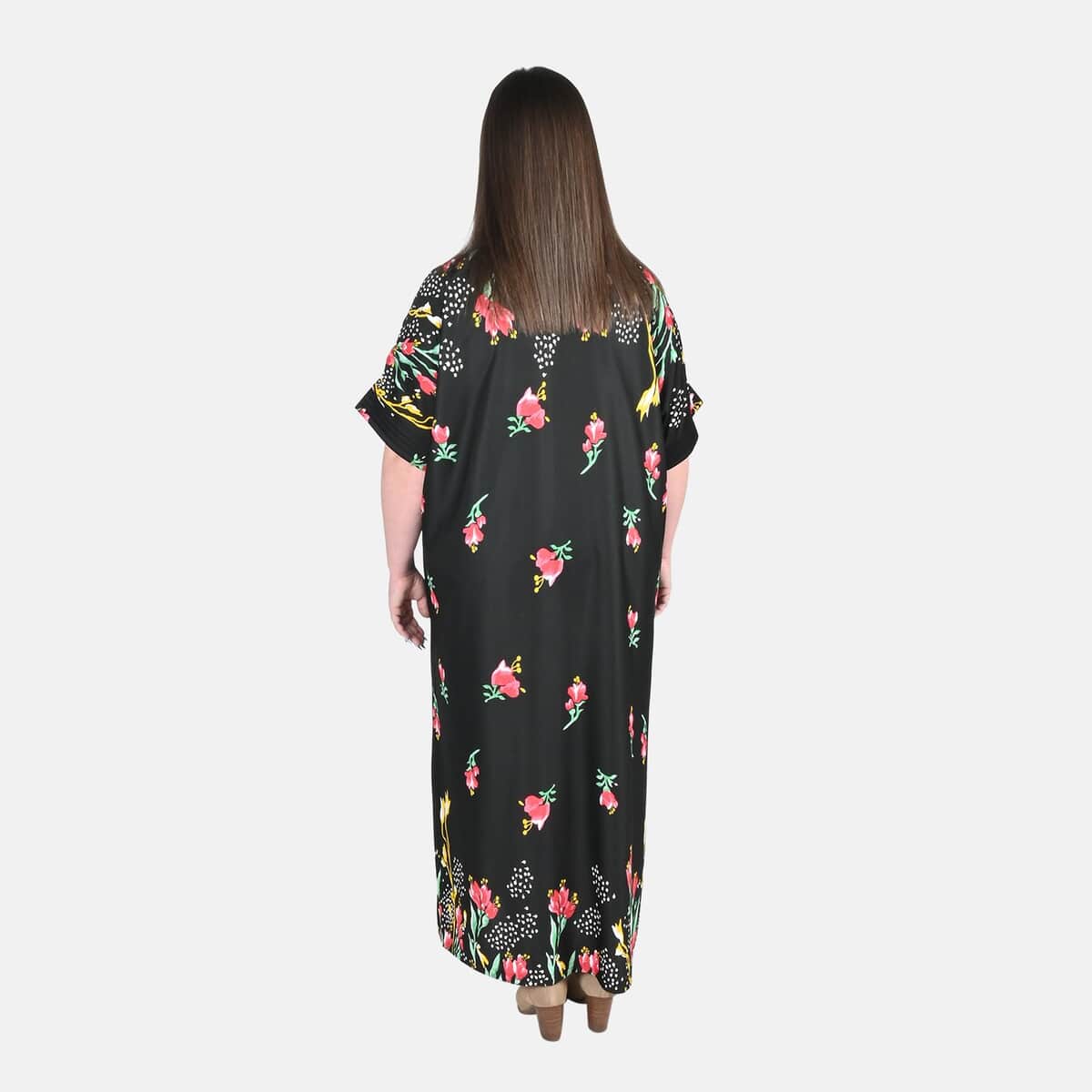 Anthony Richards Black Multi Floral Zip Front House Dress - One Size Fits up to XXL image number 1