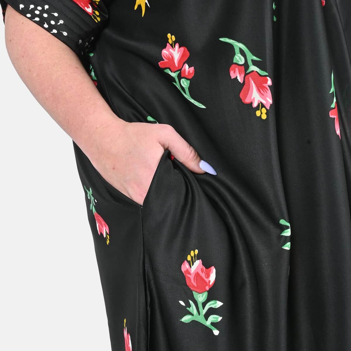 Anthony Richards Black Multi Floral Zip Front House Dress - One Size Fits up to XXL image number 4