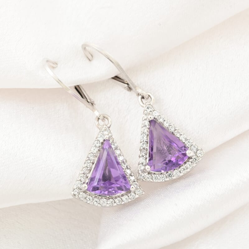 Premium African Amethyst and White Zircon Lever Back Earrings in Platinum Over Sterling Silver 4.50 ctw