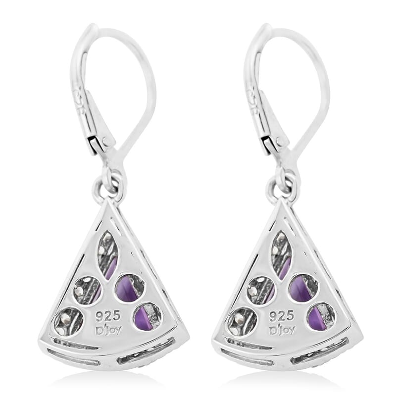 Premium African Amethyst and White Zircon Lever Back Earrings in Platinum Over Sterling Silver 4.50 ctw