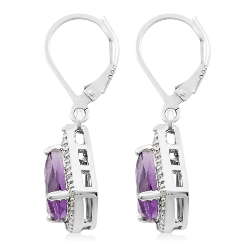 Premium African Amethyst and White Zircon Lever Back Earrings in Platinum Over Sterling Silver 4.50 ctw
