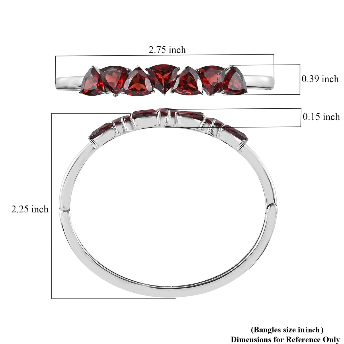 Mozambique Garnet Bangle Bracelet in Stainless Steel (6.50 In) 10.35 ctw image number 5