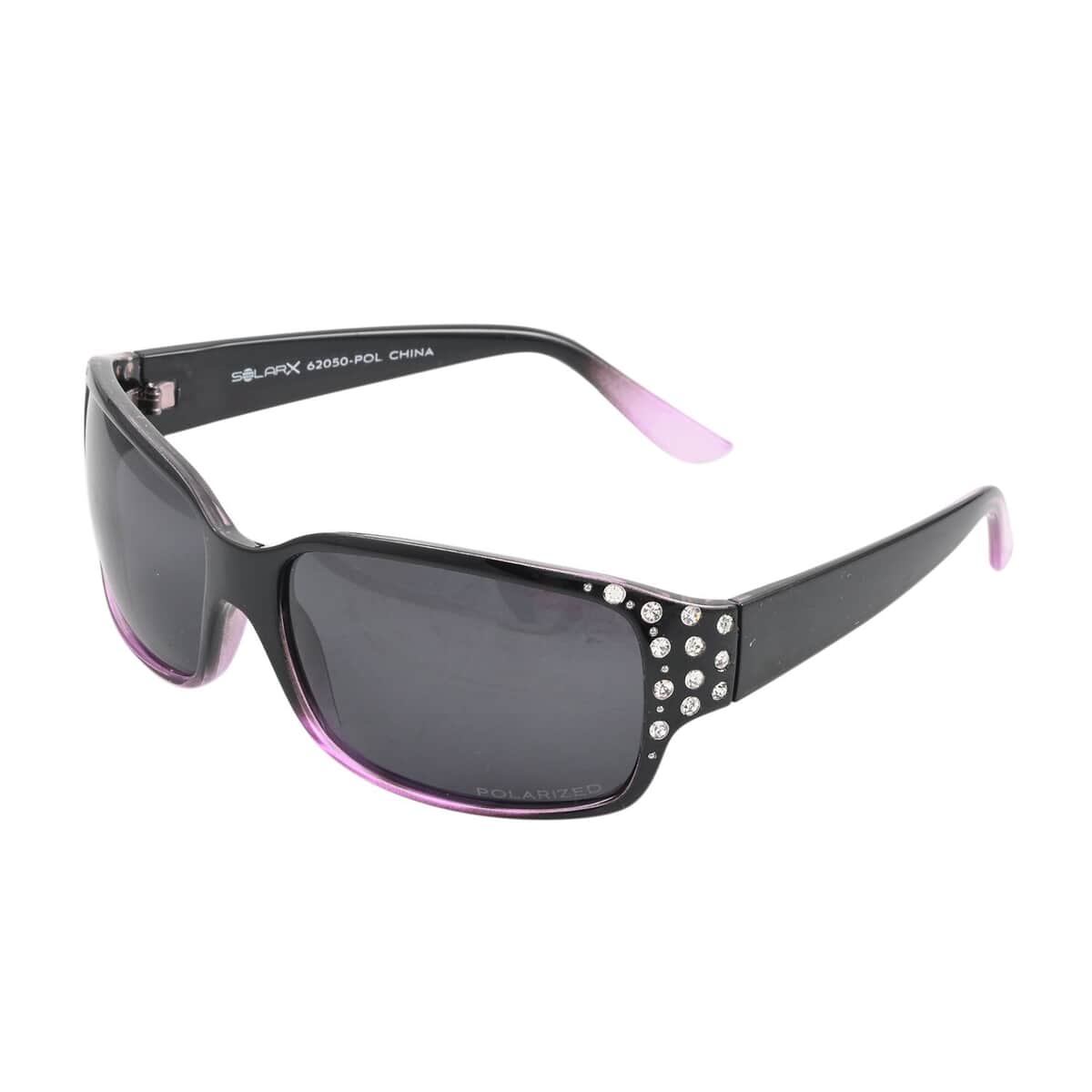 SolarX Women's Polarized Fashion Sunglasses with Rhinestone - Black & Purple image number 1